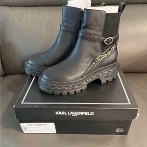 Karl Lagerfeld Charm Women's Laelith Lug Sole Black Bootie Ankle Moto Boots 6